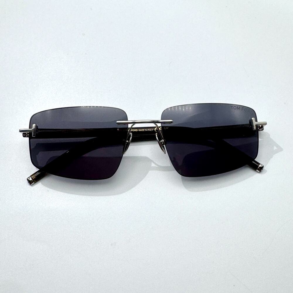 Tom Ford Sunglasses TF1126-P 16A Square Titanium and Horn Frame Gray Lens 56mm